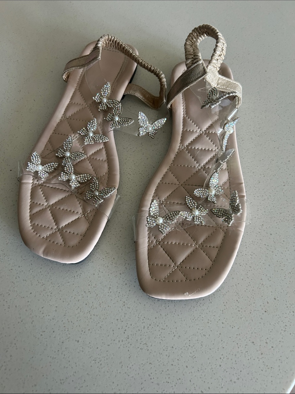 Ladies' iridescent Rhinestone Butterfly Embellished Sandals - Blush